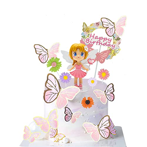 18 piezas Hadas Cake Topper,Decoración para Tarta de Hadas,Hadas Niña Pastel Toppers,Topper de Tarta Mariposa para Fiesta Baby Shower Aniversario Boda para Chicas Infantiles Niñas