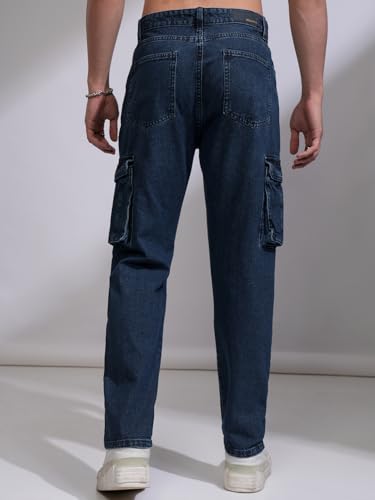 Image of Highlander Men Men's Relaxed-Fit Cargo Pocket Jeans | Clean Look | Cotton Comfort | Utility Style| Cargo Jeans for Man