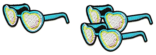 Cartoon Blue Heart Sun Glasses Patches Embroidered Appliques Symbol Badge Clothes Jeans T-Shirt Hat Backpacks for Men Women Boys Girls (3 PCS)