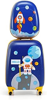Maxmass 2PCS Kids Luggage Set, Hard Shell Children Trolley Case with 4 Universal Wheels, Girls Boys Suitcase and Backpack Set for Travel (12"+16")