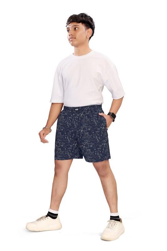 Image of UNOseven Shorts for Boys - 100% Cotton Printed with Side Pockets - Pack of 2 - Available from Size 7 Years to XL
