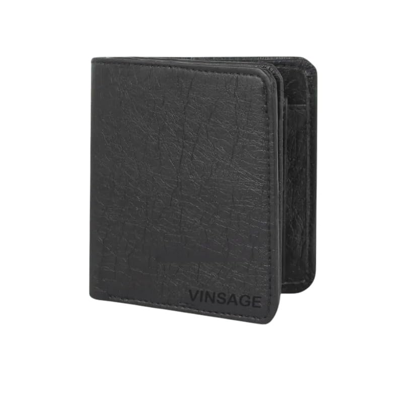 Artificial Leather Black Wallet for Men I Handcrafted I 6 Credit/Debit Card Slots I 2 Currency Compartments I 1 Transparent ID Window-image-43