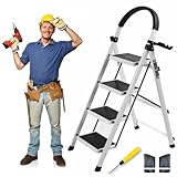 JINLET Escalera Plegable De 4 Peldaños,Taburete Portátil con Pedal Ancho Antideslizante, Escalera de Tijera para Interior...