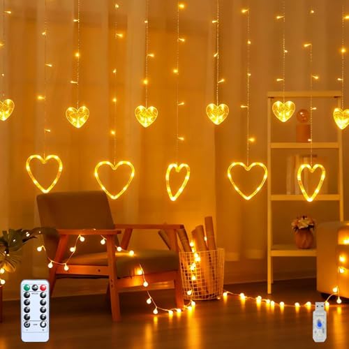 Guirlande Lumineuse 8 Modes En Forme De CœUr, Rideau Lumineux Led 3.5 M, Rideau Lumineux Interieur En Forme De CœUr, Deco Chambre Ado De...