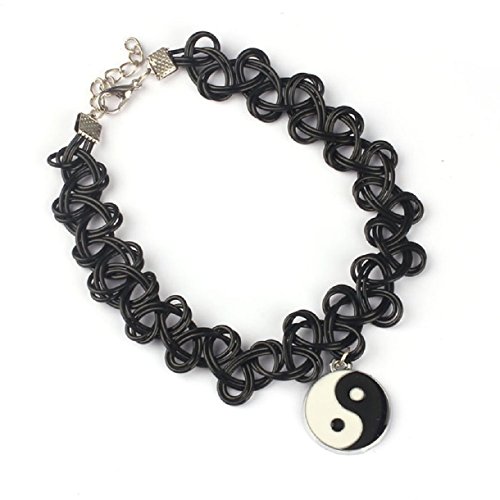 Sannysis Black Retro Henna Vintage Tattoo Yin Yang Choker Necklace