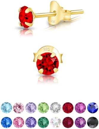 DTPSilver - 925 Sterling Silver Yellow Gold plated * SMALL * Round Stud Earrings made with Glittering Crystals from Swarovski® Elements - Diameter: 4 mm - Many Colours to choose from