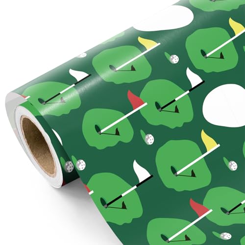 WRAPAHOLIC Golf Wrapping Paper Roll - Mini Roll - 17 Inch x 16.5 Feet - Green Golf Wrapping Paper Perfect for Men Sports Party Birthday Fathers Day Team Celebration