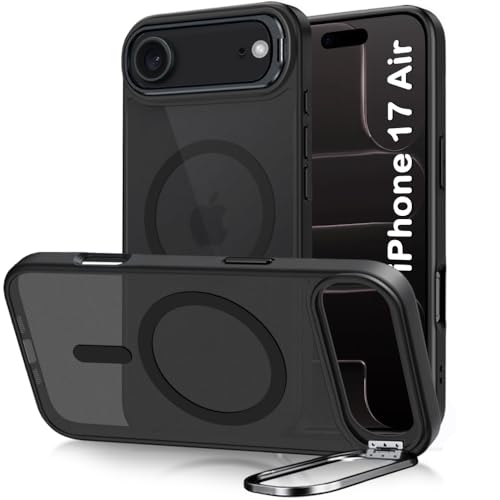 Image of TheGiftKart Hybrid Matte Frosted Back Cover Case for iPhone 17 Air Compatible with MagSafe | Built-in Stand | Shockproof Hard Back Cover Case for iPhone 17 Air (PC & TPU, Translucent Black)