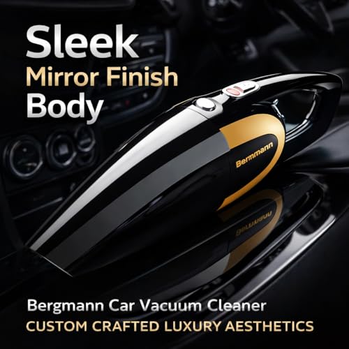 Image of Bergmann Stunner Cordless Vacuum Cleaner for Car & Home | 150W Powerful Suction | Dual Mode - 7500mAh Rechargeable Battery & 12V DC Car Port | Stainless Steel Hepa Filter | Mirror Finish | Black