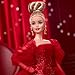 Barbie Signature Doll, Mattel 80th Anniversary Collectible in Glittery Red Tulle Gown with Drop Earrings and Sheer Gloves, Blonde Hair