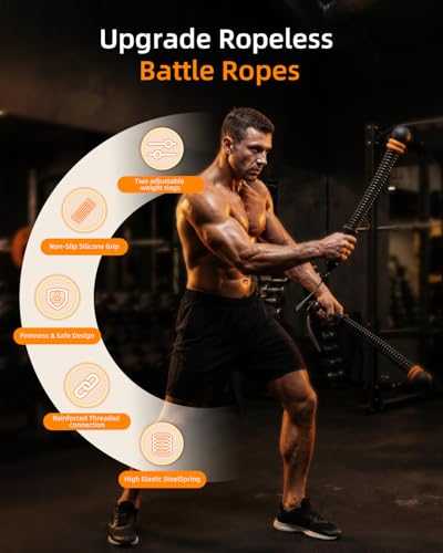 Pinailon Ropeless Battle Ropes, Workout Exercise Rope for Strength Building, Heavy Duty Portable Cordless Battle Ropes for Home Gym, HIIT and Low-Impact Aerobic Training for Men & Women, Black - Image 3