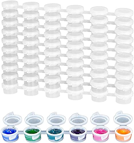 FengWu 100 Strips 3ML Empty Paint Strips with Lids Mini Plastic Painting Cup Pots Clear Storage Painting Containers for Classrooms Schools Festivals Arts Crafts Supplies, 600 Pots in Total