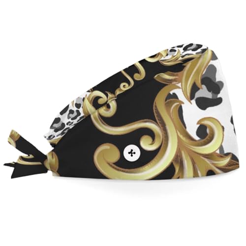 Mularoka Floral Leopard Working Caps with Button Sweatband Comfortable Adjustable Bouffant Hats Work Hat for Women Men