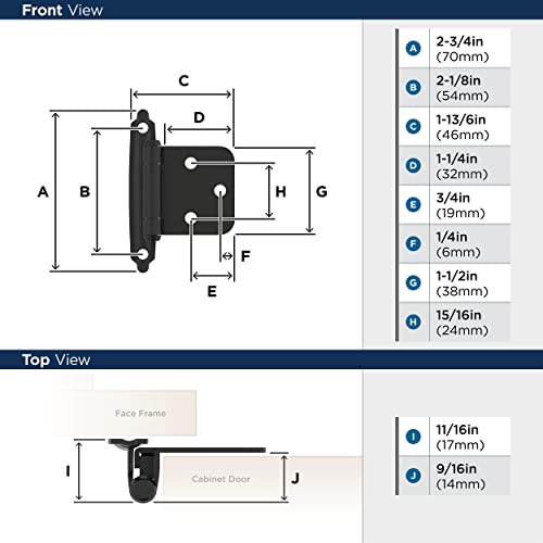 Amerock | Cabinet Hinge | Variable Overlay Hinge | Matte Black | 2 Pack | Self-Closing Hinge | Face Mount Hinge | Cabinet Door Hinge #TOP5