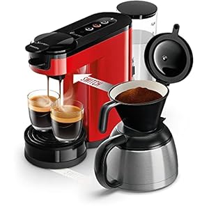 PHILIPS Senseo Switch Pad- und Filterkaffeemaschine, 2-in-1-Brühtechnologie, 1-Liter-Wasserbehälter, 7 Tassen in einem Durchgang, Farbe: Monzarot (HD6592/84)
