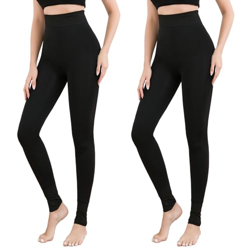 Image of Pnadty Women's High Waisted Velvet Warm Elastic Tights Winter Fleece Lined Thick Leggings Pants