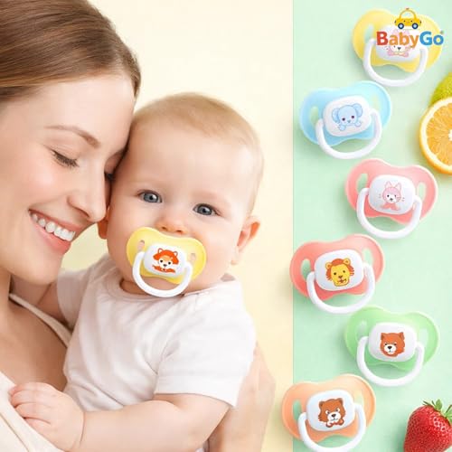 Image of BabyGo Baby Silicone Pacifier Teether for Babies | Soft Nipple | Easy to Clean | BPA Free Pacifier with Airflow Shield | Comfortable Daily Use | 0-18 Months (Pack of 4)