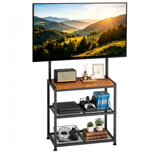 23 Inch to 50 Inch Floor Small Corner TV Stand with Storage Shelves for Living Room Bedroom, Universal Floor Television Stands with Mount, Rustic Brown Corner TV Table Desk Shelf for Small Space