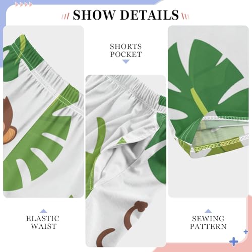 Monkey Tropical Leaf Boys Long Pants Soft Trousers Elastic Waist Kids Lounge Bottoms with Pockets S-XL4