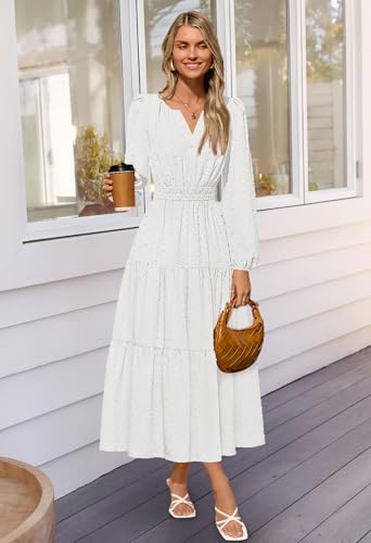 MEROKEETY Women's Fall Long Sleeve Maxi Dress 2025 Fashion Ruffle Tiered Boho Swiss Dots Wedding Guest Dresses3