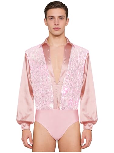 Camisa de lentejuelas para danza con body integrado de satén fluido