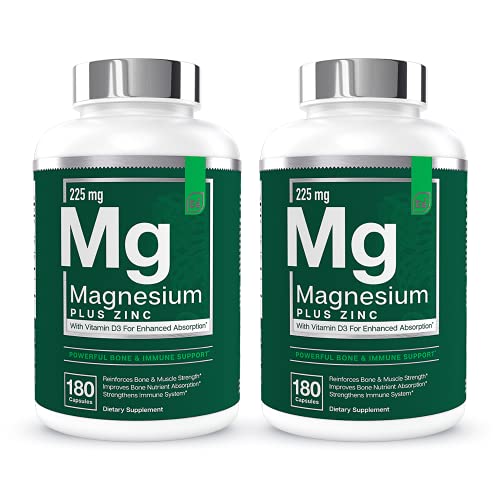 Magnesium + Zinc with Vitamin D3 by Essential Elements - Immune & Bone Support | Magnesium Glycinate, Citrate, Malate - Highly Bioavailable - 6 Month Supply (2-Pack)