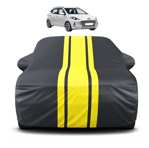 Image of Auto Hub Car Cover Compatible with Hyundai Grand i10 Nios with Mirror Pocket, Soft Cotton Lining, Grand i10 Nios Car Cover Waterproof - Yellow-Black