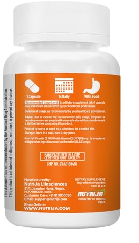 Image of NutriJa Vitamin D3 + K2 as MK7 Supplement 60 capsules - Stronger Immunity, Supports Bones, Joints & Heart Health