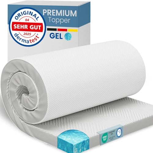 ELONEO Gel Topper 100x200cm Matratzentopper aus 5 cm hohem Gel-Memory- Schaum atmungsaktiver 3D-Netz Bezug Bequeme Matratzenauflage für Bett und Boxspringbett inkl. Eckschlaufen