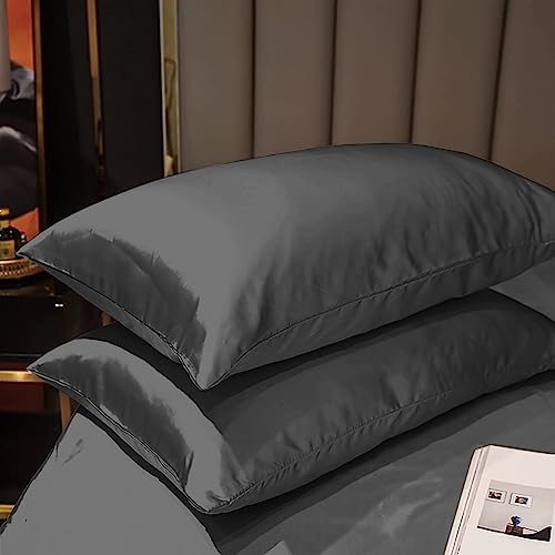 Image of Soft and Silk Satin Bedsheet for Single Bed - 400 TC Romantic Bedsheet Set for Bedroom | Bridal Wedding Bedsheet with Pillow Cover | Ideal for Gifting Dark Grey, Single Bed