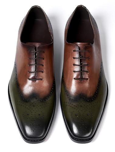 Santimon Mens Oxfords Formal Dress Suit Shoes Men's Fashion Modern Genunie Leather Wingtip Brogues Derby Prom Wedding Business Causal Two Tone Tuxedo Shoes for Men