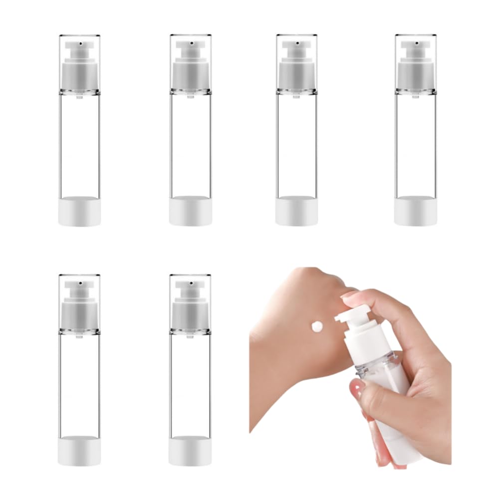 6 Pezzi 100ml Riutilizzabile Pompa Sottovuoto da Viaggio, Contenitore da Viaggio, Pompa Airless Flaconi Vuoti,adatti per lozioni, fondotinta, shampoo