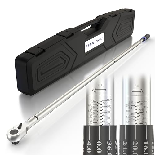 NEBICALS 1 Inch Drive Torque Wrench with 200-1000 ft lb / 271-1356 Nm/High hardness & strength/Long lifetime/Less effort for Off-road equipment/Truck/Motor homes/Drilling platform/Excavator