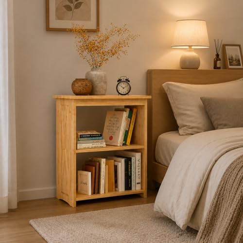 Image of Rustic Bedside Table with Storage Shelf, Wood End Table for Bedroom & Living Room, Narrow Farmhouse Side Table, Modern Nightstand for Bedroom, Living Room and Office (Natural)