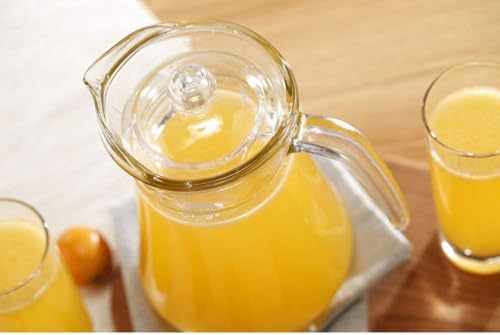 Image of 1300 ml Glass Beverage Jug with Lid & Handle - Pack of 1 - Heat‑Resistant Borosilicate Glass - Ideal for Iced Tea, Juice, Water, Milk, Cold & Hot Drinks