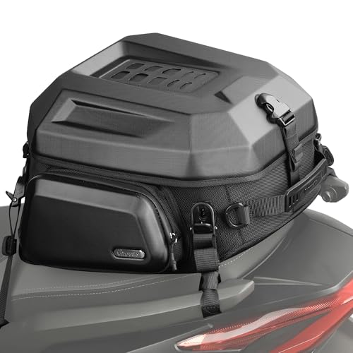 Rhinowalk Motorrad-Hecktasche Hartschale Satteltasche– Erweiterbar 23–35L Sitzbanktasche mit wasserdichtem Innensack, Helmfach, Rucksack-Funktion, ABS-Topcase (mattschwarze Hülle)