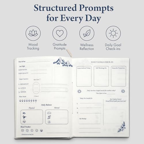 Image of 60-Day Guided Journal - Undated Wellness & Gratitude Planner - Daily Reflection Prompts, Habit Tracker, Mood Tracker - A5 Hardcover, 130 GSM Paper - A Thoughtful Gift for Mindful Living (Blue)