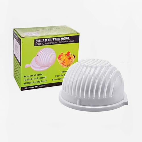 Coupe-Salade Multifonction 2en1 en 60 secondes - Bol Coupe Légumes & Fruits avec Couvercle - Hachoir Rapide et Pratique - Accessoire de Cuisine Idéal pour...