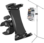 Support de support de musique de microphone Tablette Smartphone Mount Heavy Duty 360 Degree Swivel Clamp Compatible avec 3.5 à 13.5in Comprimés téléphoniques, iPad Pro 12.9 11 10.5 Air Mini, Onglet Galaxy de surface, iPhone Galaxy