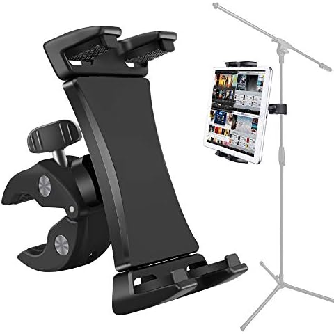 Microphone Music Stand Tablet Smartphone Holder Mount Heavy Duty 360 Degree Swivel Clamp Compatible with 3.5 to 13.5in Phone Tablets, iPad Pro 12.9 11 10.5 Air Mini, Surface Galaxy Tab, iPhone Galaxy Cover