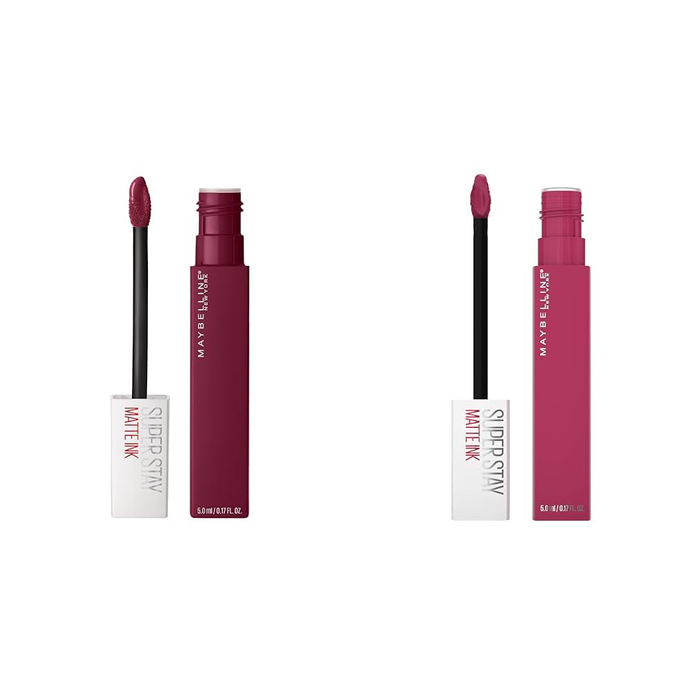 MAYBELLINE Super Stay Matte Ink Liquid Lipstick Makeup Long Lasting High Impact Color Up to 16H Wear Founder Cranberry Red and Pathfinder Berry Pink