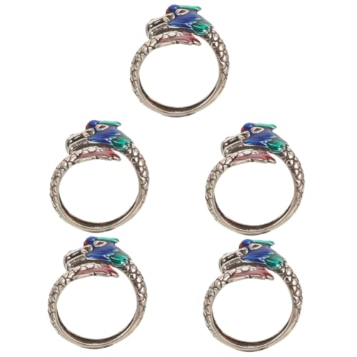 WHZHDMA 5pcs Retro Dragon Adjustable Open Decorative Jewelry Minimalist Finger Ring for Daily Wear Special Occasions Enamel Craf