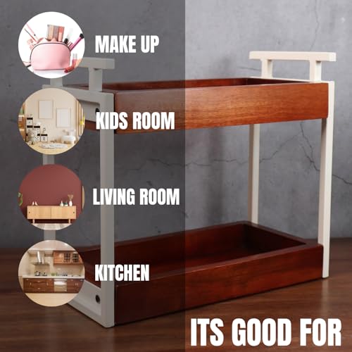 Image of Premium The Blanc Multipurpose kitchen wooden Rack |Iron Countertop Racks |Living Area Versatile Storage Shelf with 2 Compartments |Spice Rack Organizer|Makeup rack |Office shelf