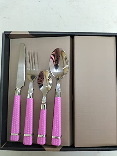bavaria Set Posate 24 Pezzi Acciaio Inox Manico Lavorato Elegante (Fucsia)
