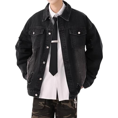 Chaqueta de mezclilla para hombre estilo casual rasgado miniatura 1