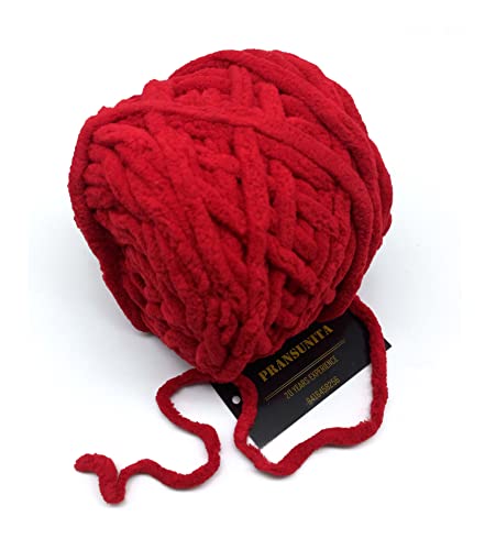 Image of Super Thick Fluffy Jumbo Polyester Baby Blanket Chenille Yarn For Knitting,Crochet&Home Decor Projects,Afghans,Throw Pillows,Cushions&Blankets -100 Gms 6Mm Thickness Colour Mahroon