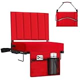 Halituny Stadium Seat for Bleachers with Back Support, Portable Bleacher Seat with Wide Comfy Padded Cushion, Metal Hook, Folding Stadium Chair with Shoulder Strap, Carry Handle, Cup Holder, Red