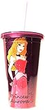 Silver Buffalo DP31087G Disney Princess Aurora Glitter Plastic Cold Cup with Lid and Straw, 16-Ounces