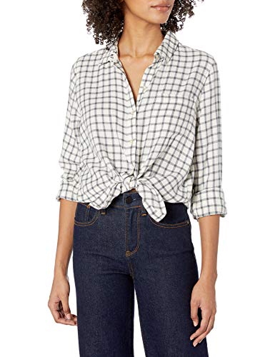 Lucky Brand Women's Long Sleeve Button Up one Pocket Classic Plaid Shirt, Grey Multi, Large