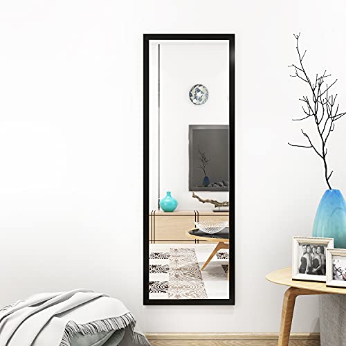 Image of whitebeach Full Body Length Door Hanging Wall Mounted Mirror with 2 Metal Hangers for Bedroom Living Room Bathroom(Black, 48 * 16 inch)
